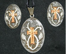 Copper Cross (229) Pendant & Earrings