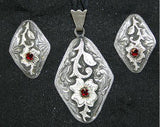 Ruby Flower (242) Pendant & Earrings